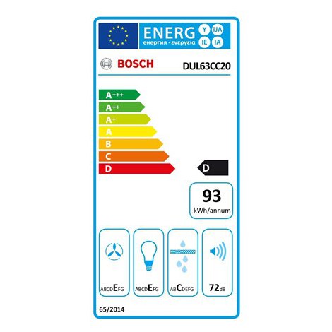Bosch | Hood | DUL63CC20 Series 4 | Energy efficiency class D | Conventional | Width 60 cm | 350 m³/h | Mechanical | White | LED - 6